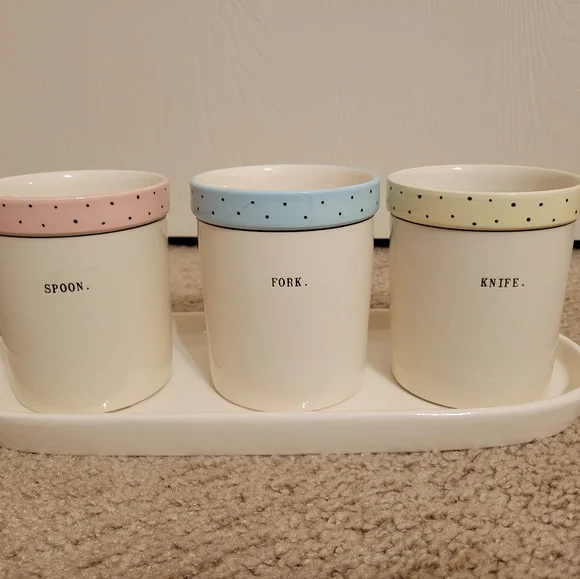 Rae Dunn Ceramic Cutlery Container Set - Picture 3 of 9
